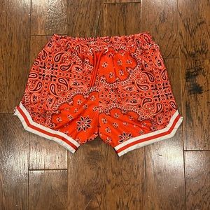 Red bandanna swim trunks
